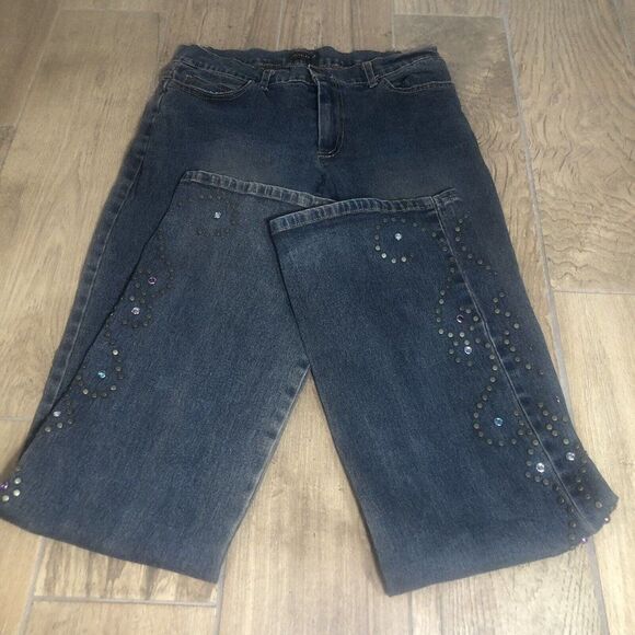 Vtg Y2K Heart Moon Stars Flared Boot Cut Jeans 6 Low Rise Bejeweled Boho Chic - Picture 9 of 12
